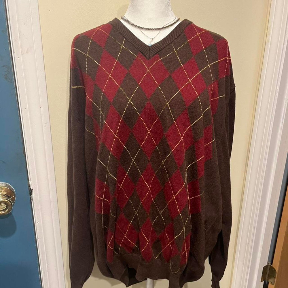 T Harris Argyle Cotton Blend Sweater Size XLarge